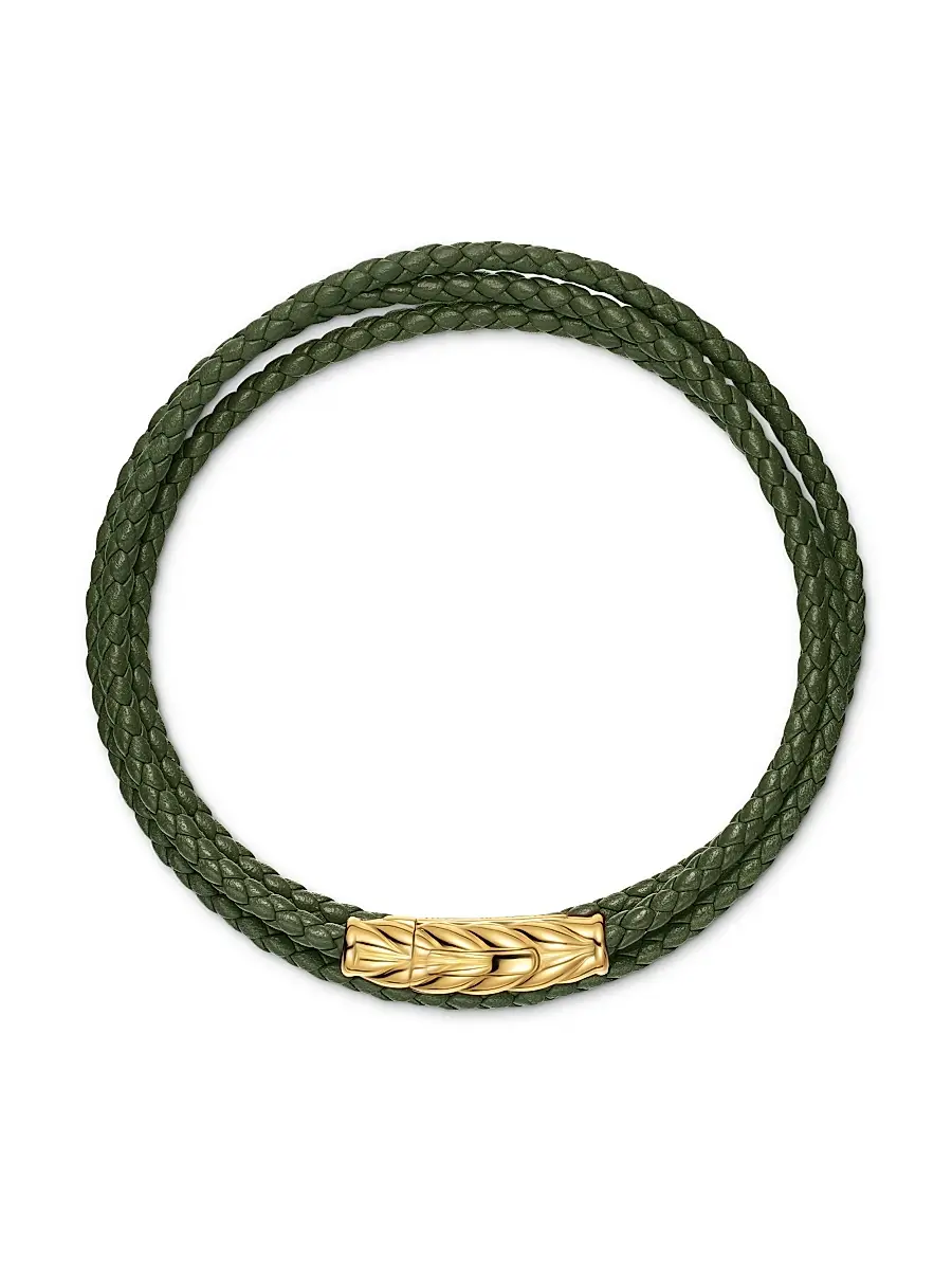 David Yurman Men's Chevron Triple Wrap Bracelet in Leather - Green | Thumbnail 3 David Yurman Men's Chevron Triple Wrap Bracelet in Leather - Green | Thumbnail 3
