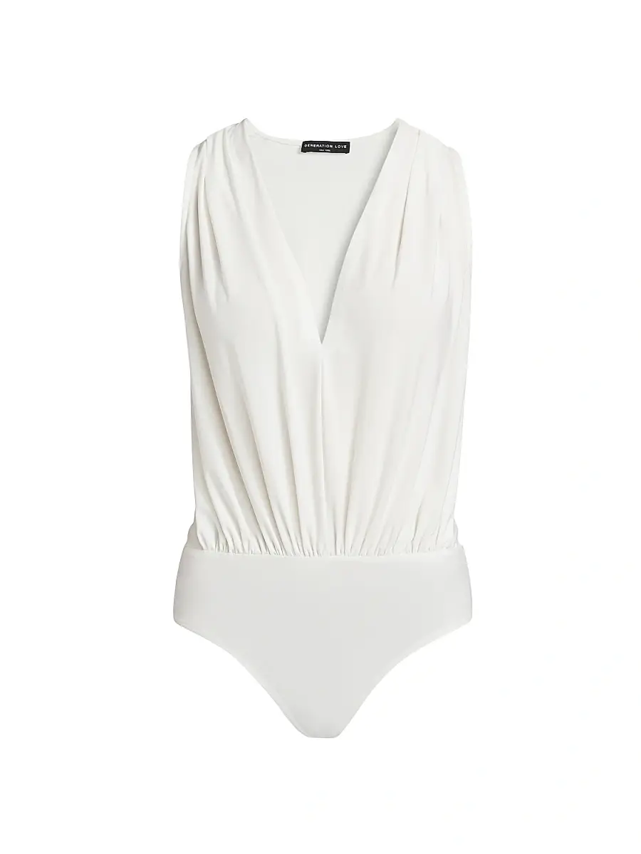 Generation Love Women's Ansel Draped Jersey Bodysuit - White | Image 1 Generation Love Women's Ansel Draped Jersey Bodysuit - White | Image 1