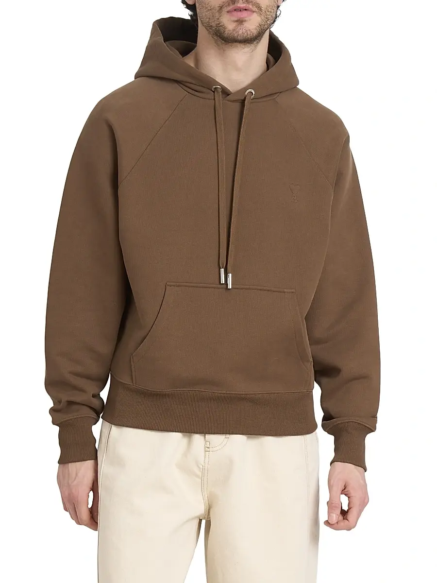 AMI Paris Men's Small Embossed Ami de Coeur Hoodie - Hazelnut | Thumbnail 3 AMI Paris Men's Small Embossed Ami de Coeur Hoodie - Hazelnut | Thumbnail 3