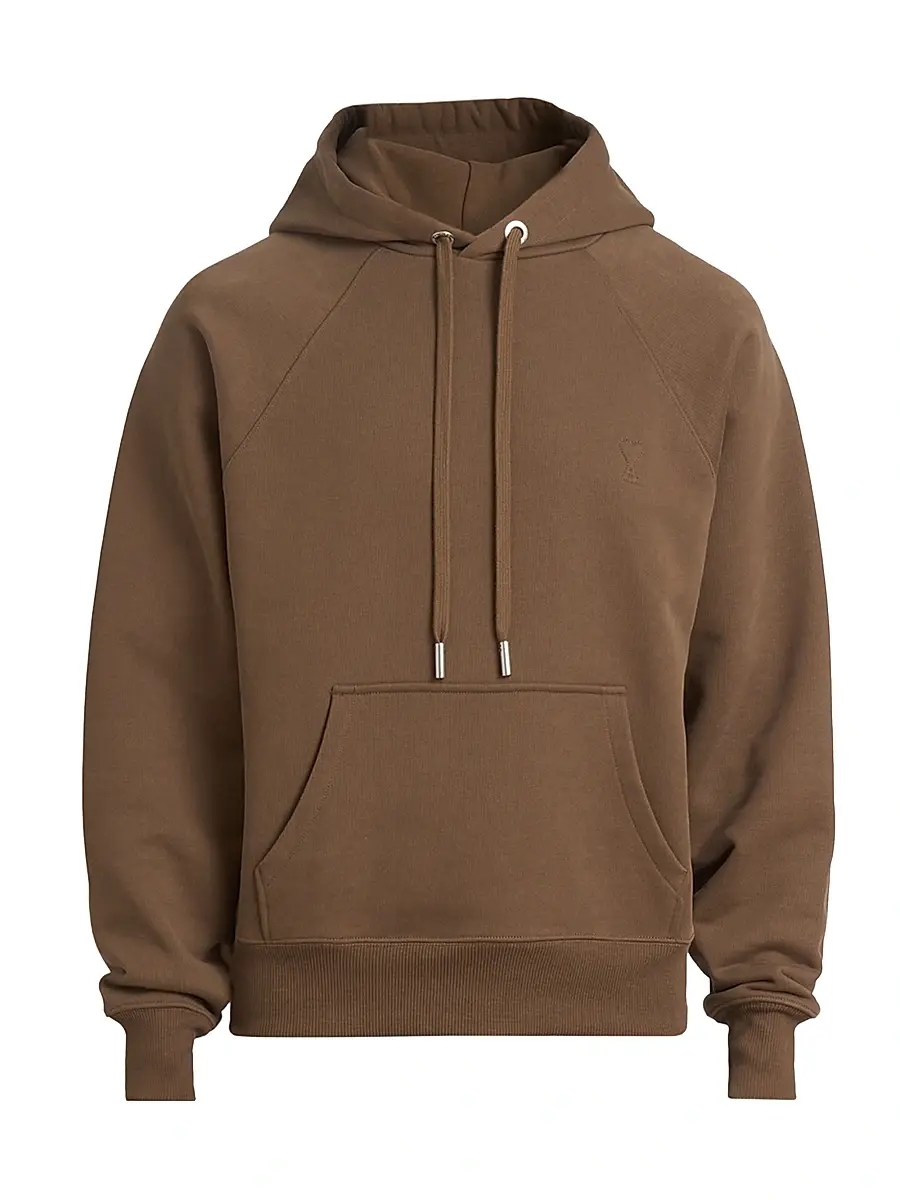 AMI Paris Men's Small Embossed Ami de Coeur Hoodie - Hazelnut | Image 1 AMI Paris Men's Small Embossed Ami de Coeur Hoodie - Hazelnut | Image 1