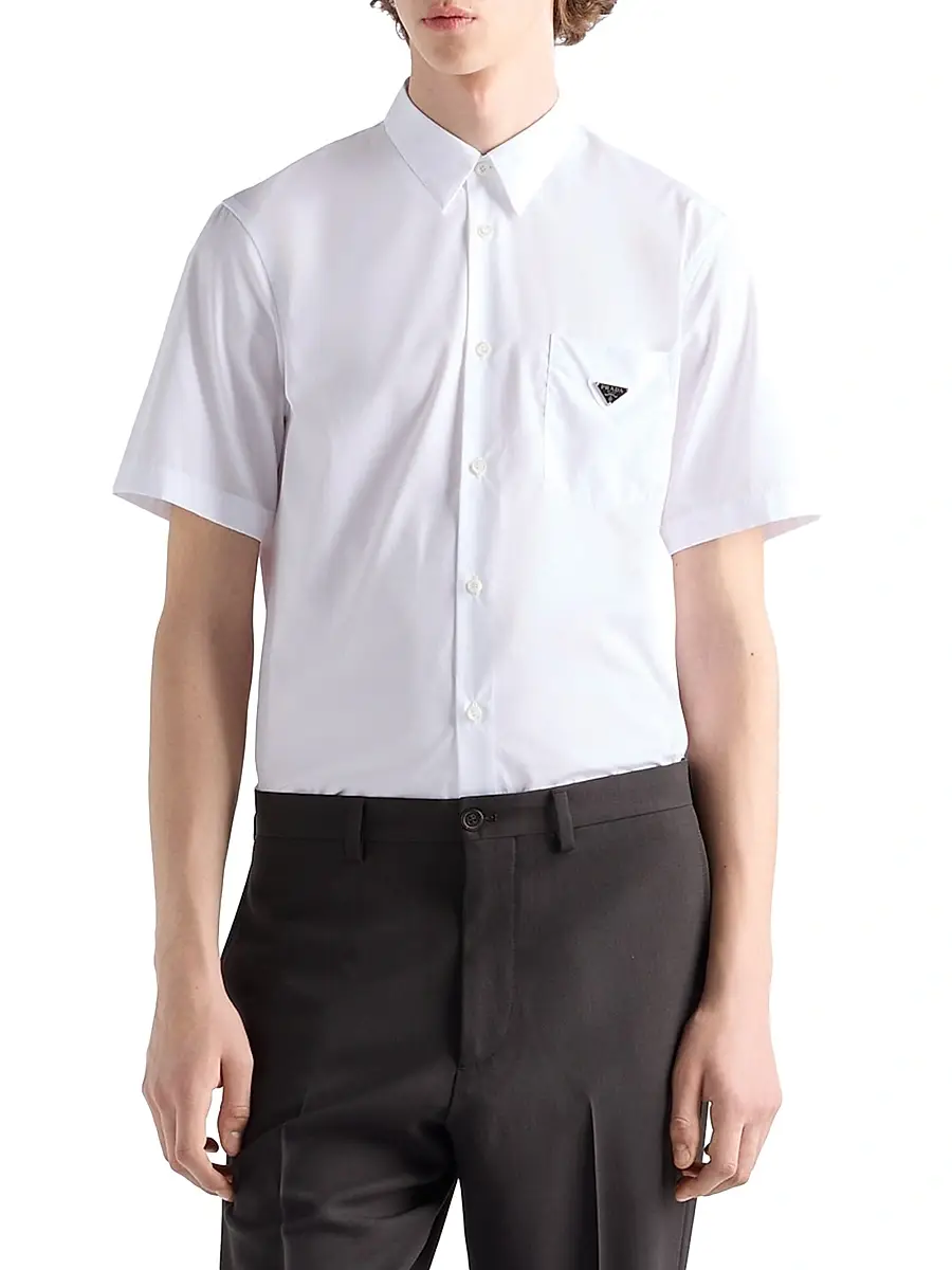 Prada Men's Short-Sleeve Cotton Shirt - White | Thumbnail 2 Prada Men's Short-Sleeve Cotton Shirt - White | Thumbnail 2