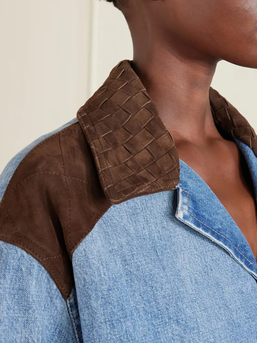 Bottega Veneta Intrecciato Leather-trimmed Denim Jacket | Thumbnail 4 Bottega Veneta Intrecciato Leather-trimmed Denim Jacket | Thumbnail 4