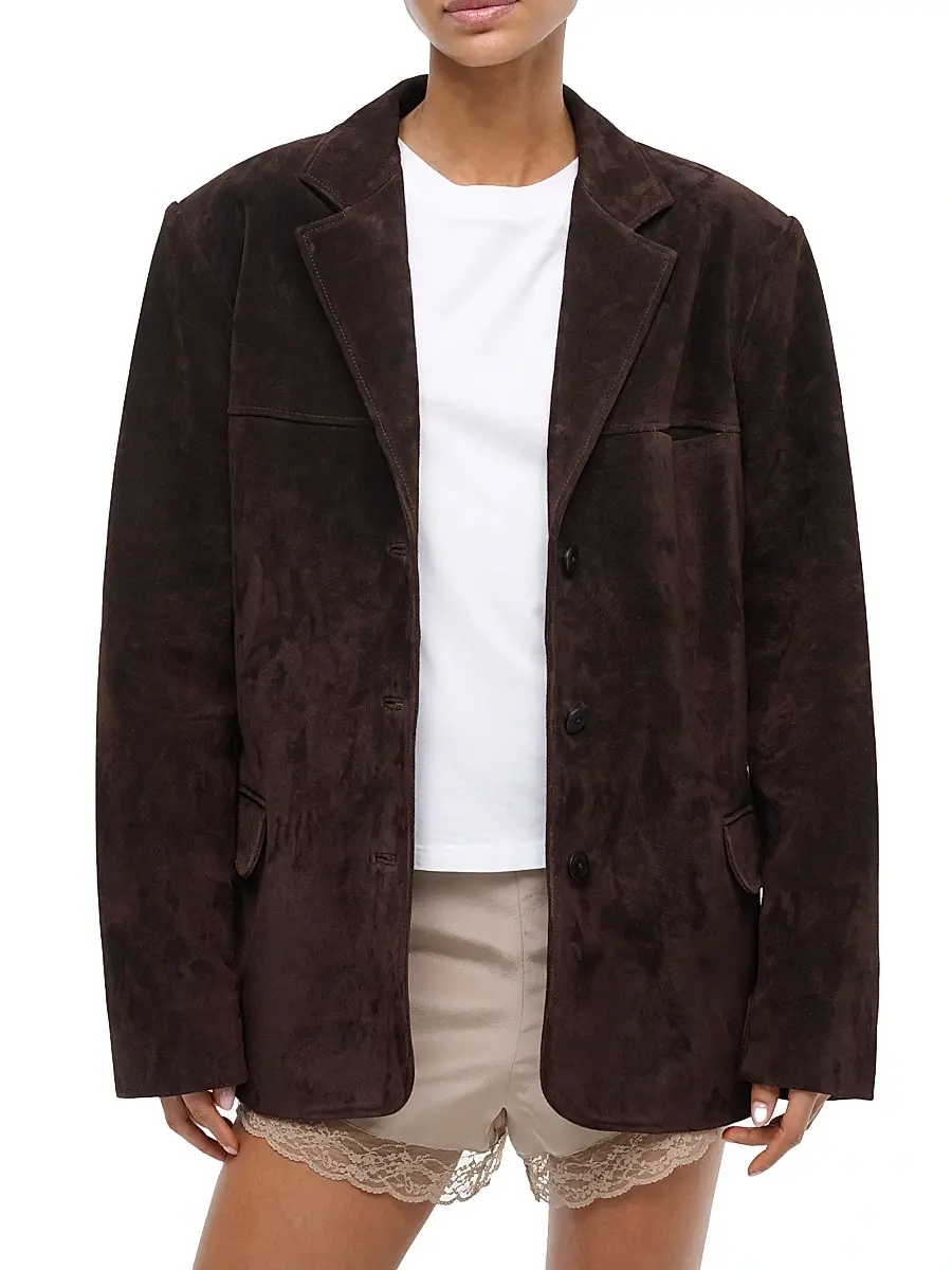 Staud Women's Natalie Suede Oversized Jacket - Espresso | Thumbnail 3