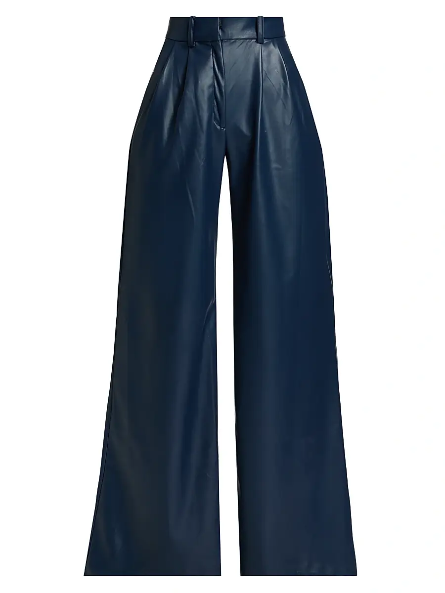 Mariandree Gaitan Women's Identity Giulia Faux Leather High-Rise Pants - Blue - Size Small | Image 1 Mariandree Gaitan Women's Identity Giulia Faux Leather High-Rise Pants - Blue - Size Small | Image 1