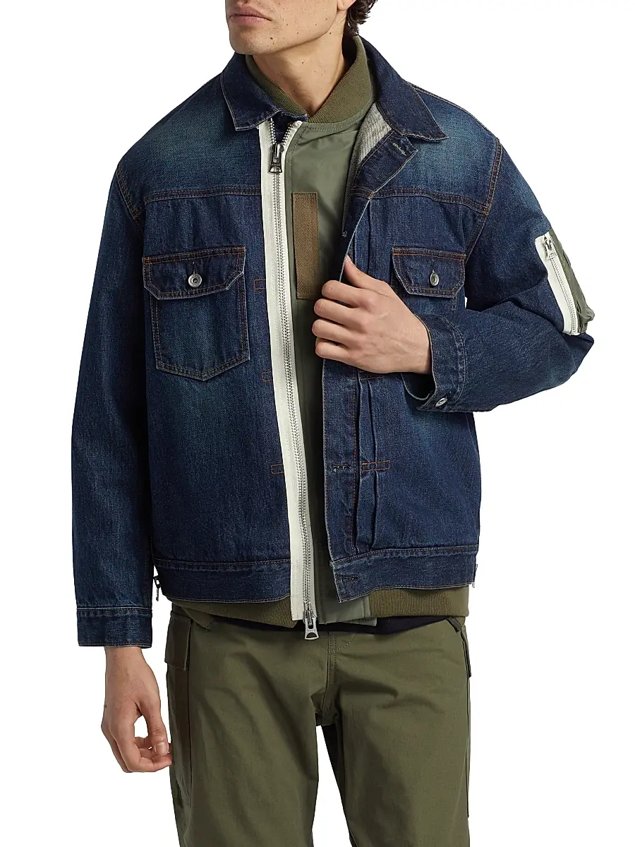 Sacai Men's Denim x Nylon Twill Jacket | Thumbnail 3 Sacai Men's Denim x Nylon Twill Jacket | Thumbnail 3
