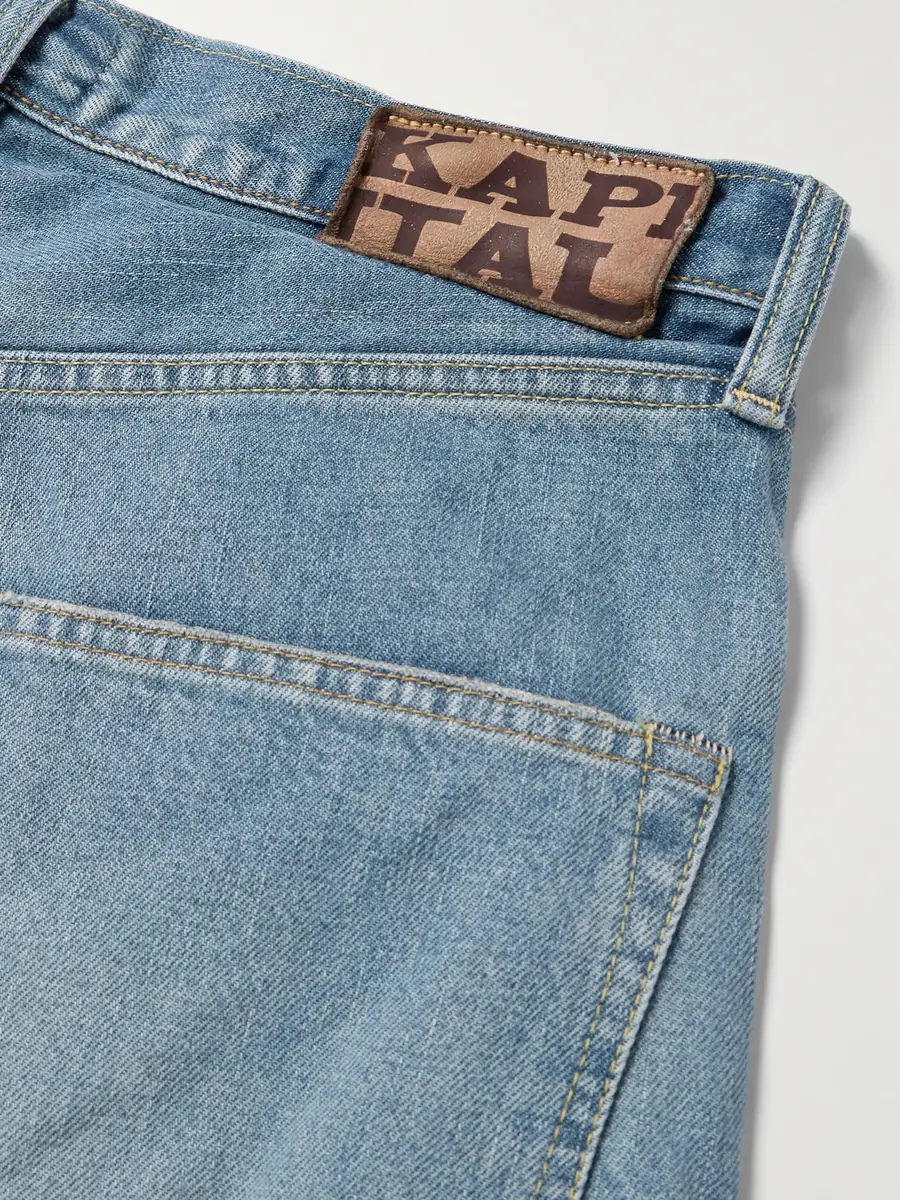 KAPITAL Straight-Leg Appliquéd Distressed Denim Shorts - Men | Thumbnail 5