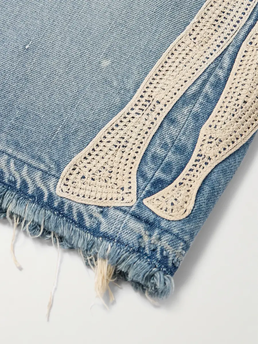 KAPITAL Straight-Leg Appliquéd Distressed Denim Shorts - Men | Thumbnail 6
