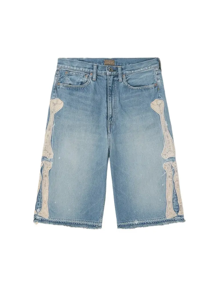 KAPITAL Straight-Leg Appliquéd Distressed Denim Shorts - Men | Image 1 KAPITAL Straight-Leg Appliquéd Distressed Denim Shorts - Men | Image 1