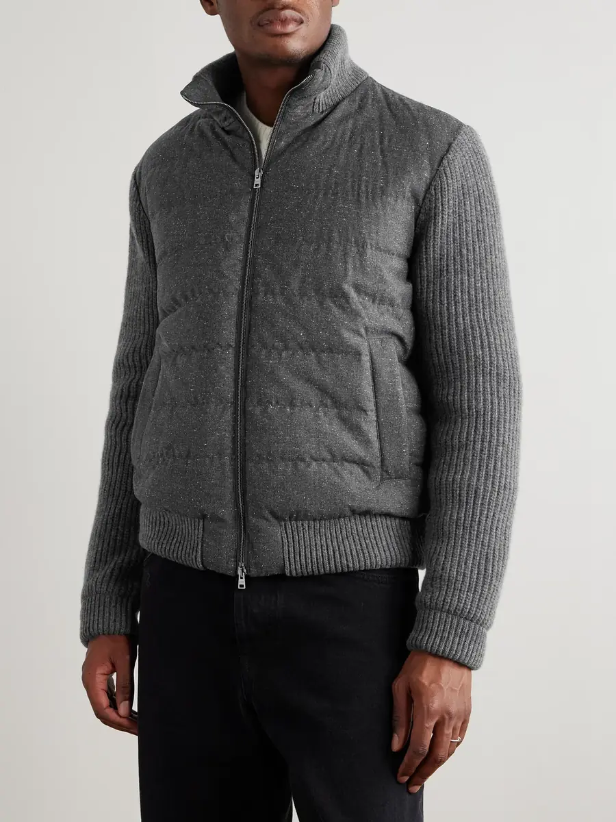 HERNO Quilted and Ribbed Wool-Blend Down Bomber Jacket - Men | Thumbnail 3