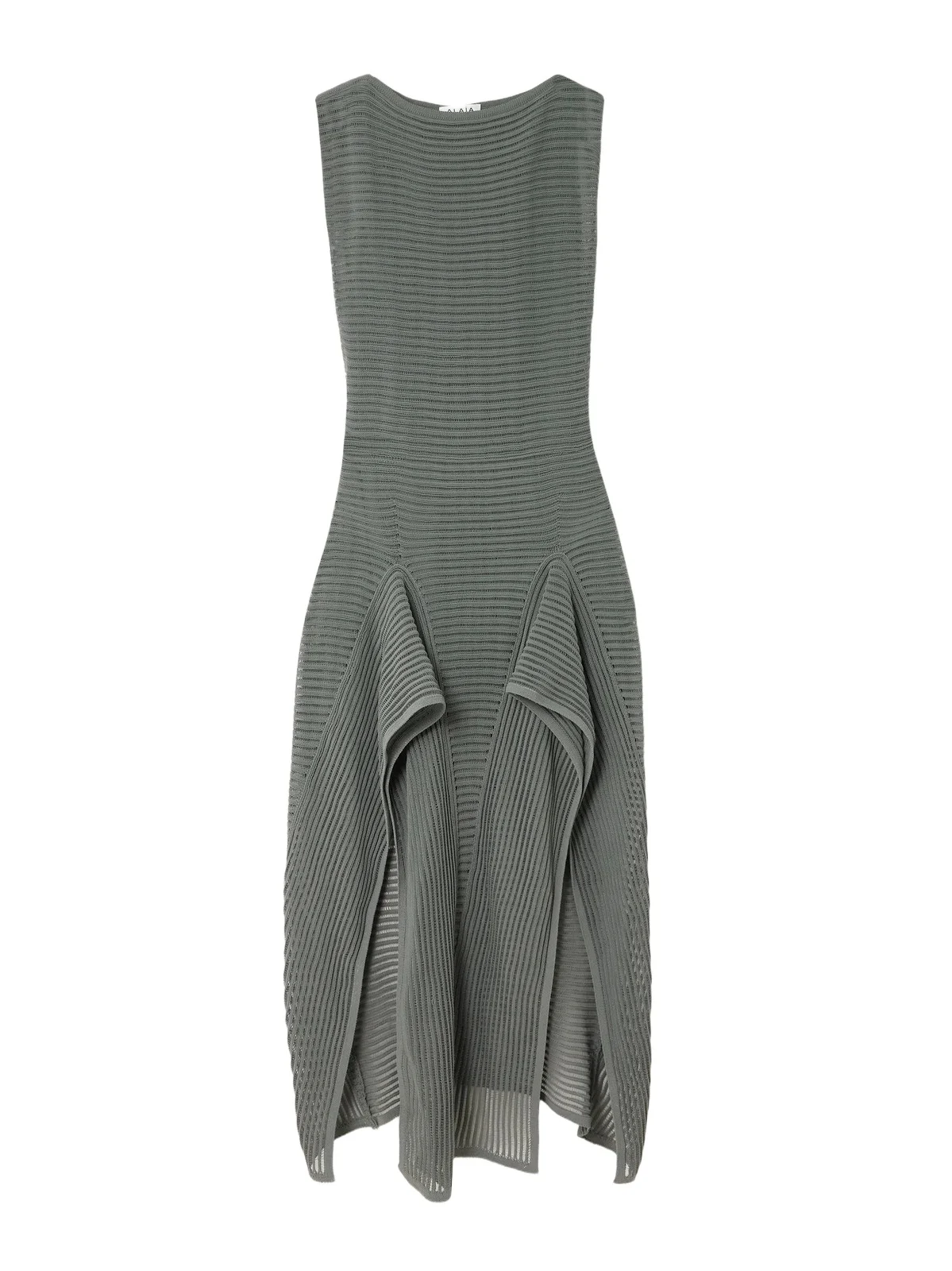 Ruffled Ribbed Open-knit Cotton-blend Midi Dress