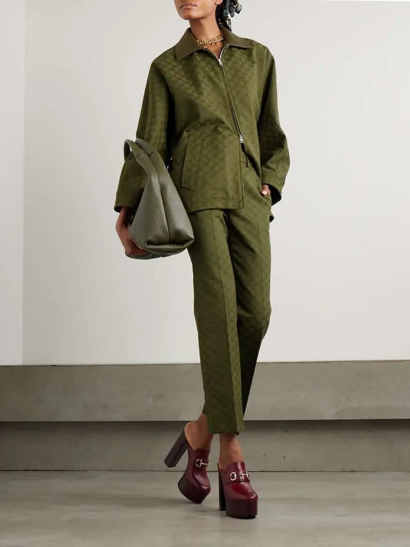Gucci Leather-trimmed Cotton-blend Canvas-jacquard Jacket | Thumbnail 2 Gucci Leather-trimmed Cotton-blend Canvas-jacquard Jacket | Thumbnail 2