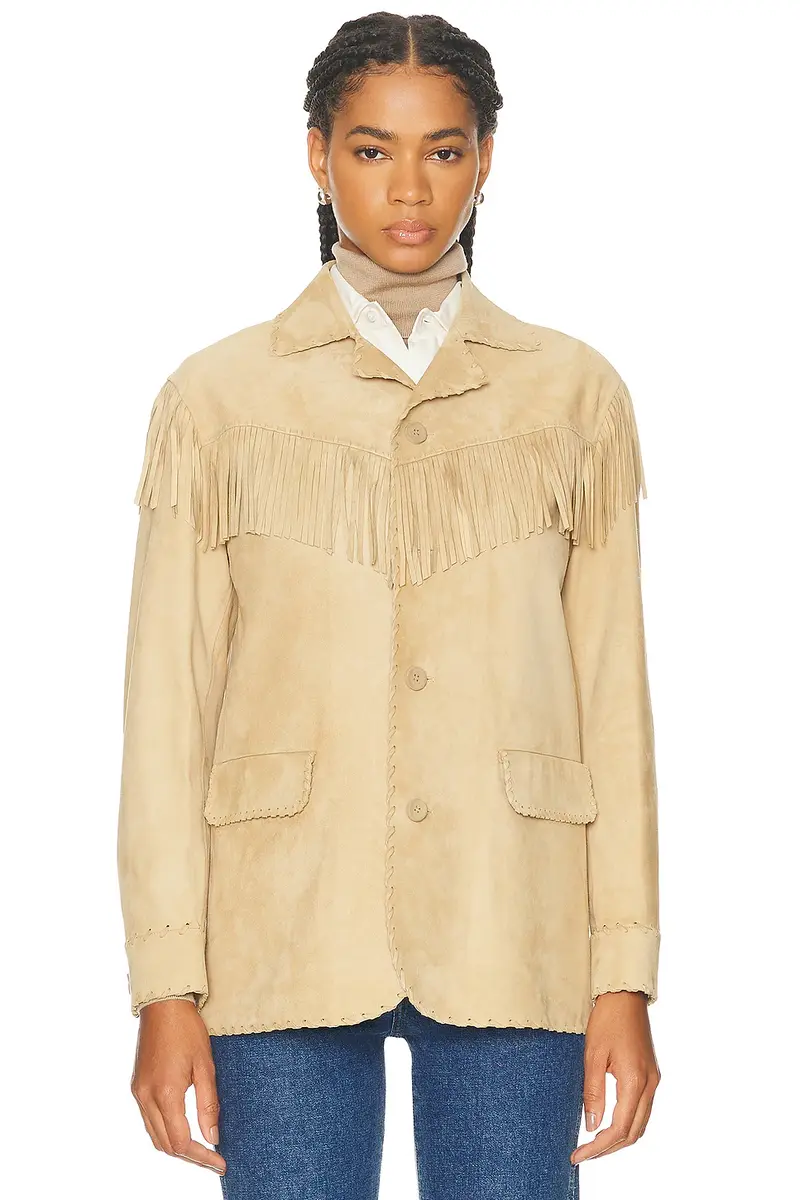 Ralph Lauren Collection Ryland Fringe-Trim Lamb-Suede Jacket | Thumbnail 2