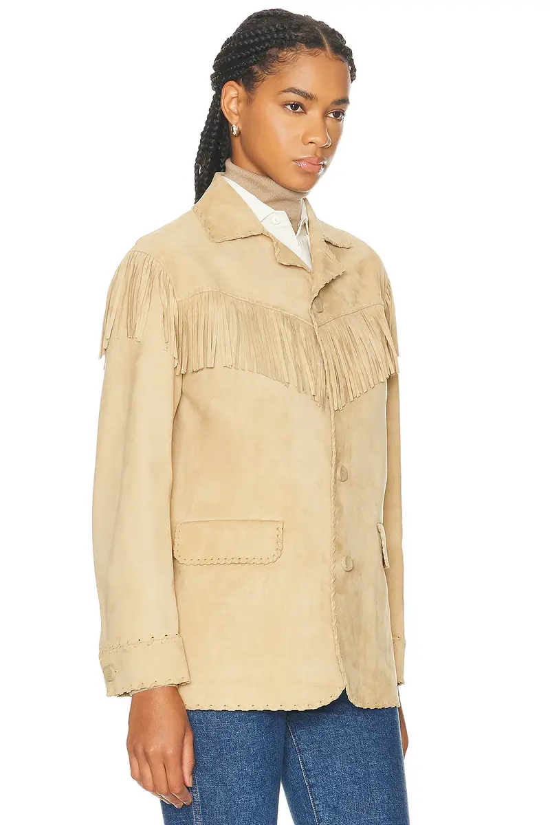 Ralph Lauren Collection Ryland Fringe-Trim Lamb-Suede Jacket | Thumbnail 3