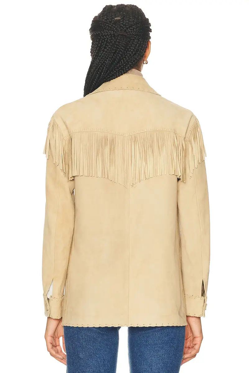Ralph Lauren Collection Ryland Fringe-Trim Lamb-Suede Jacket | Thumbnail 4