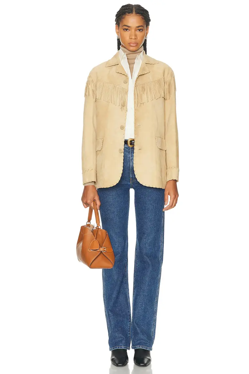 Ralph Lauren Collection Ryland Fringe-Trim Lamb-Suede Jacket | Thumbnail 5