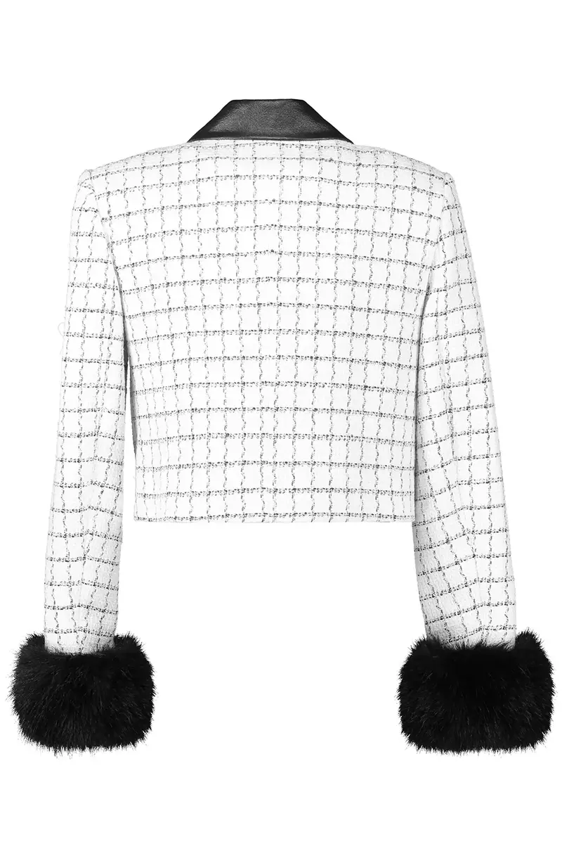 Self-Portrait Check Fur Cuff Jacket | Thumbnail 2 Self-Portrait Check Fur Cuff Jacket | Thumbnail 2