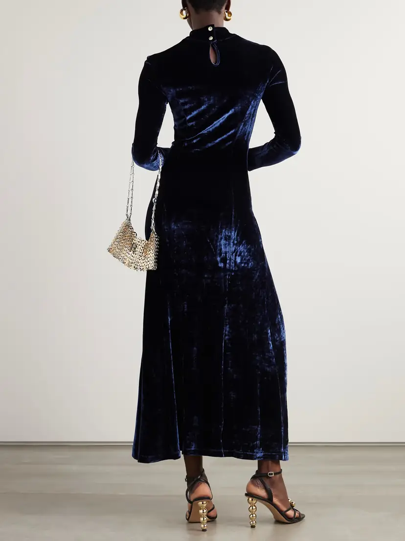 Rabanne Asymmetric Ruched Embellished Velvet Turtleneck Dress | Thumbnail 3 Rabanne Asymmetric Ruched Embellished Velvet Turtleneck Dress | Thumbnail 3
