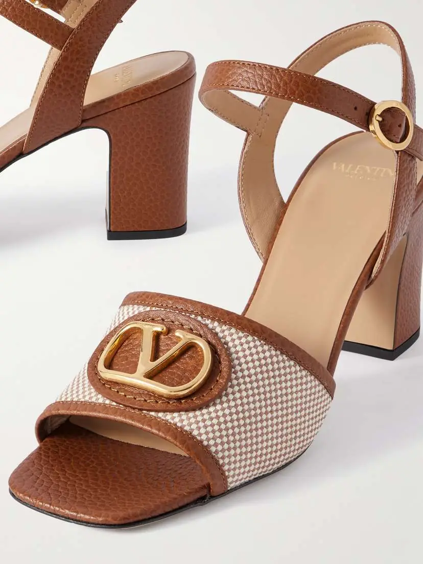 Valentino Garavani Vlogo 75 Textured-leather And Canvas Sandals | Thumbnail 4