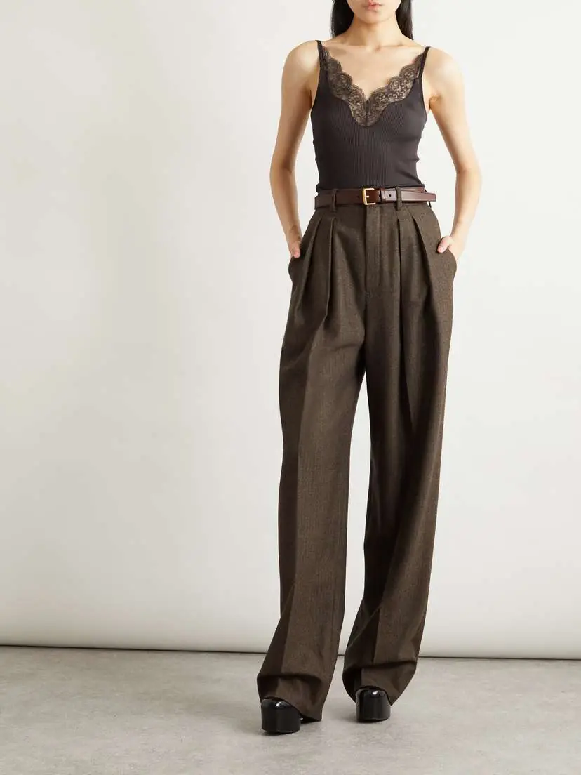 Saint Laurent Pleated Herringbone Wool Wide-leg Pants | Thumbnail 2