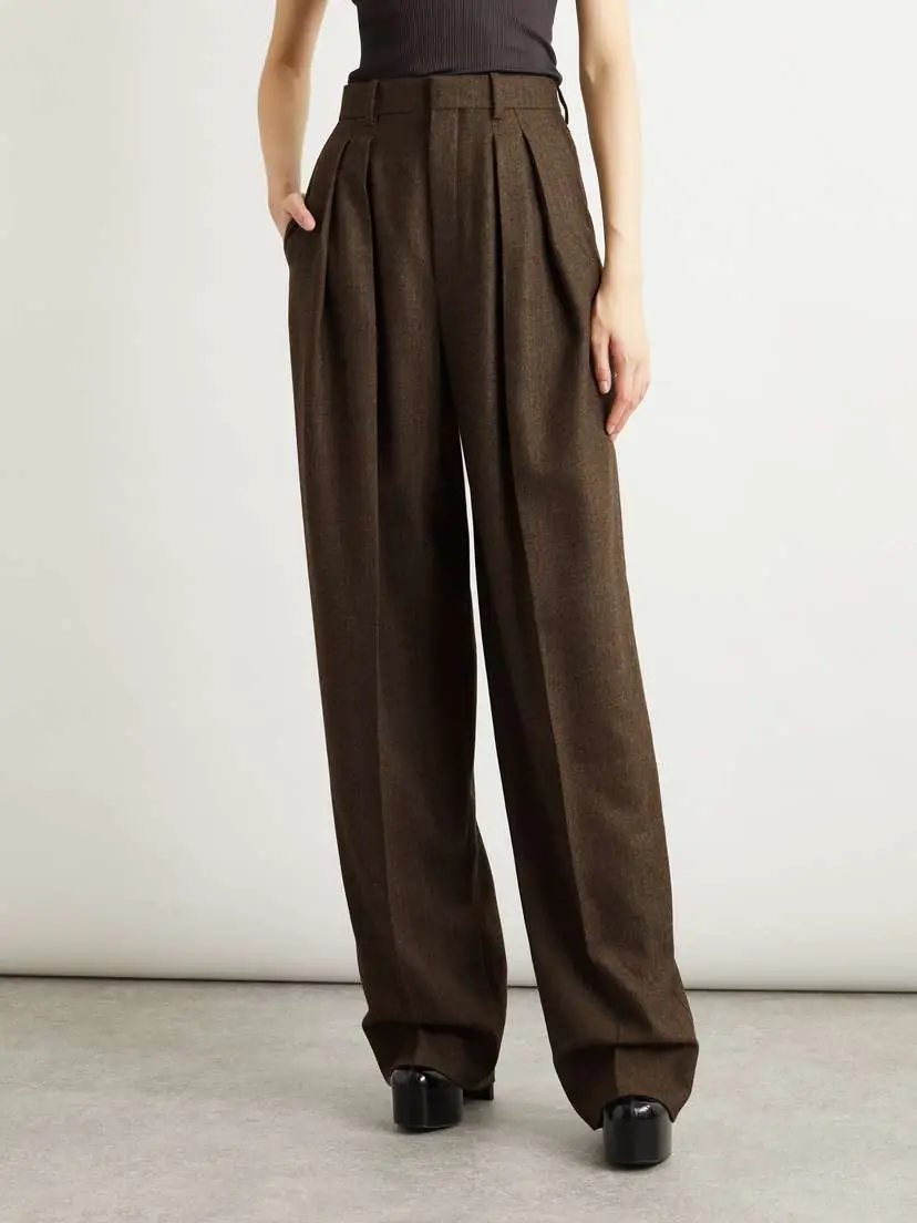 Saint Laurent Pleated Herringbone Wool Wide-leg Pants | Thumbnail 3