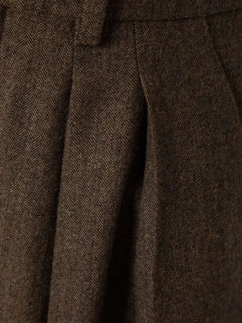 Saint Laurent Pleated Herringbone Wool Wide-leg Pants | Thumbnail 5