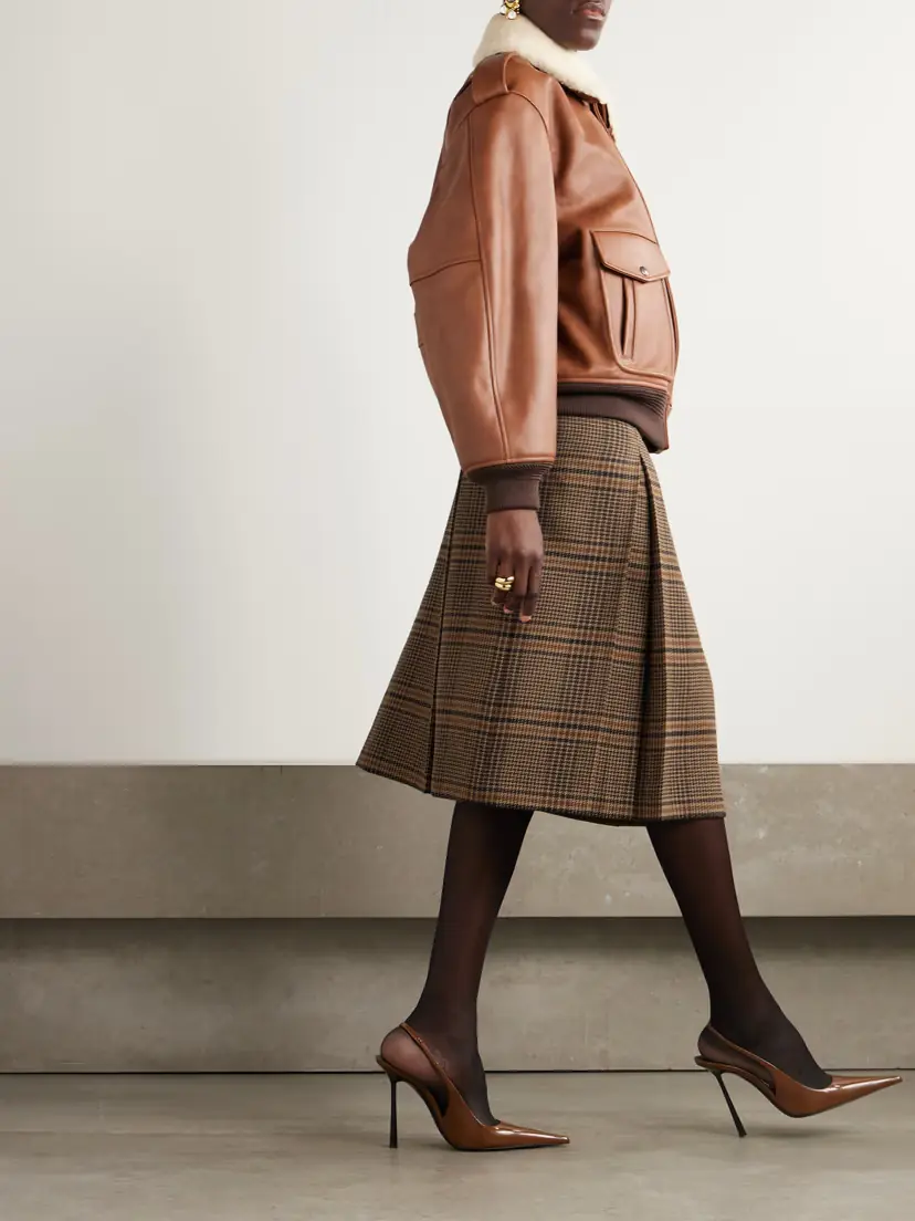 Saint Laurent Prince Of Wales Checked Wool Midi Skirt | Thumbnail 2
