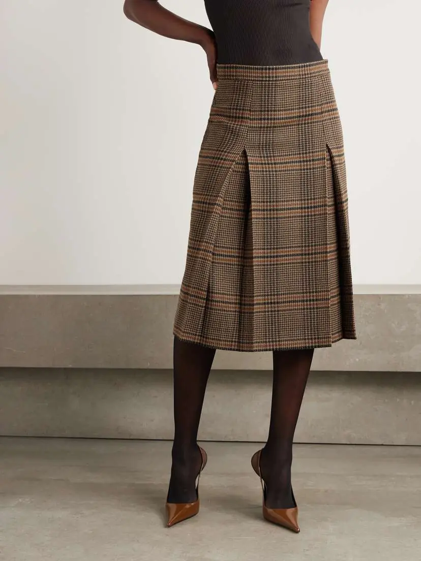 Saint Laurent Prince Of Wales Checked Wool Midi Skirt | Thumbnail 3