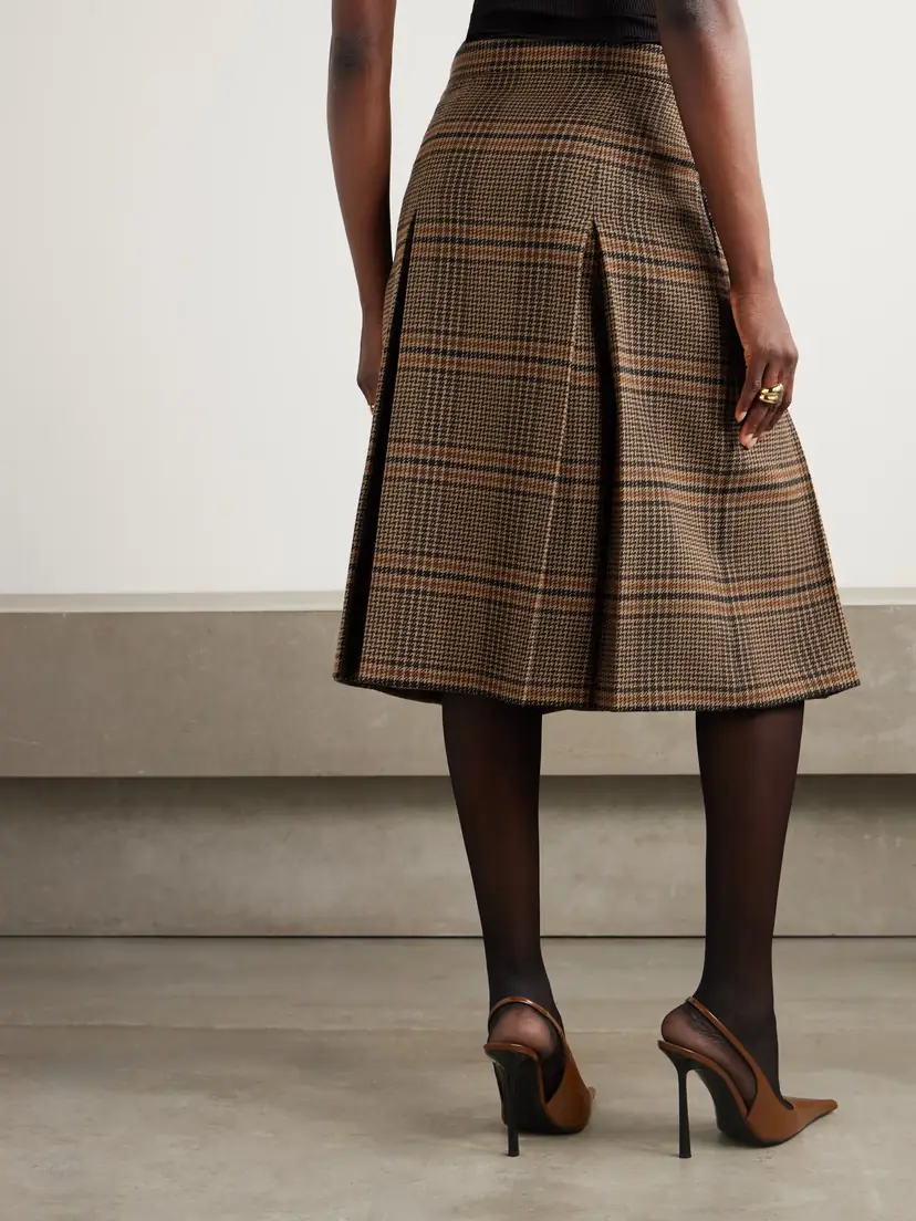 Saint Laurent Prince Of Wales Checked Wool Midi Skirt | Thumbnail 4