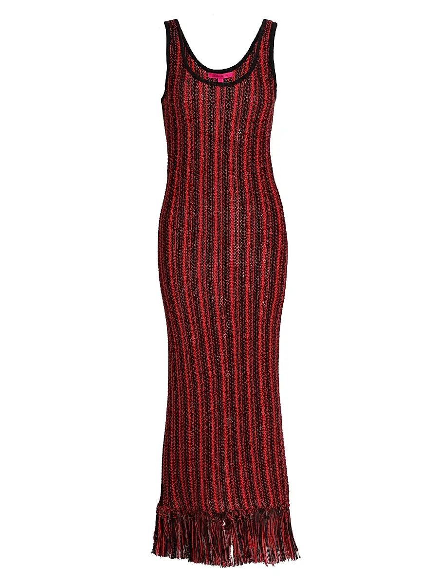 The Elder Statesman Women's Stripe Scoopneck Fringe Dress - Black Tomato | Image 1 The Elder Statesman Women's Stripe Scoopneck Fringe Dress - Black Tomato | Image 1