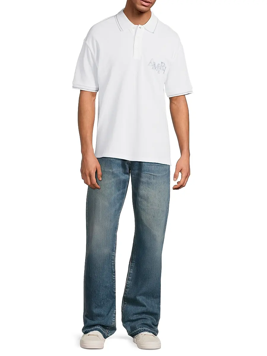 AMIRI Men's Staggered Logo Cotton Polo Shirt | Thumbnail 2 AMIRI Men's Staggered Logo Cotton Polo Shirt | Thumbnail 2