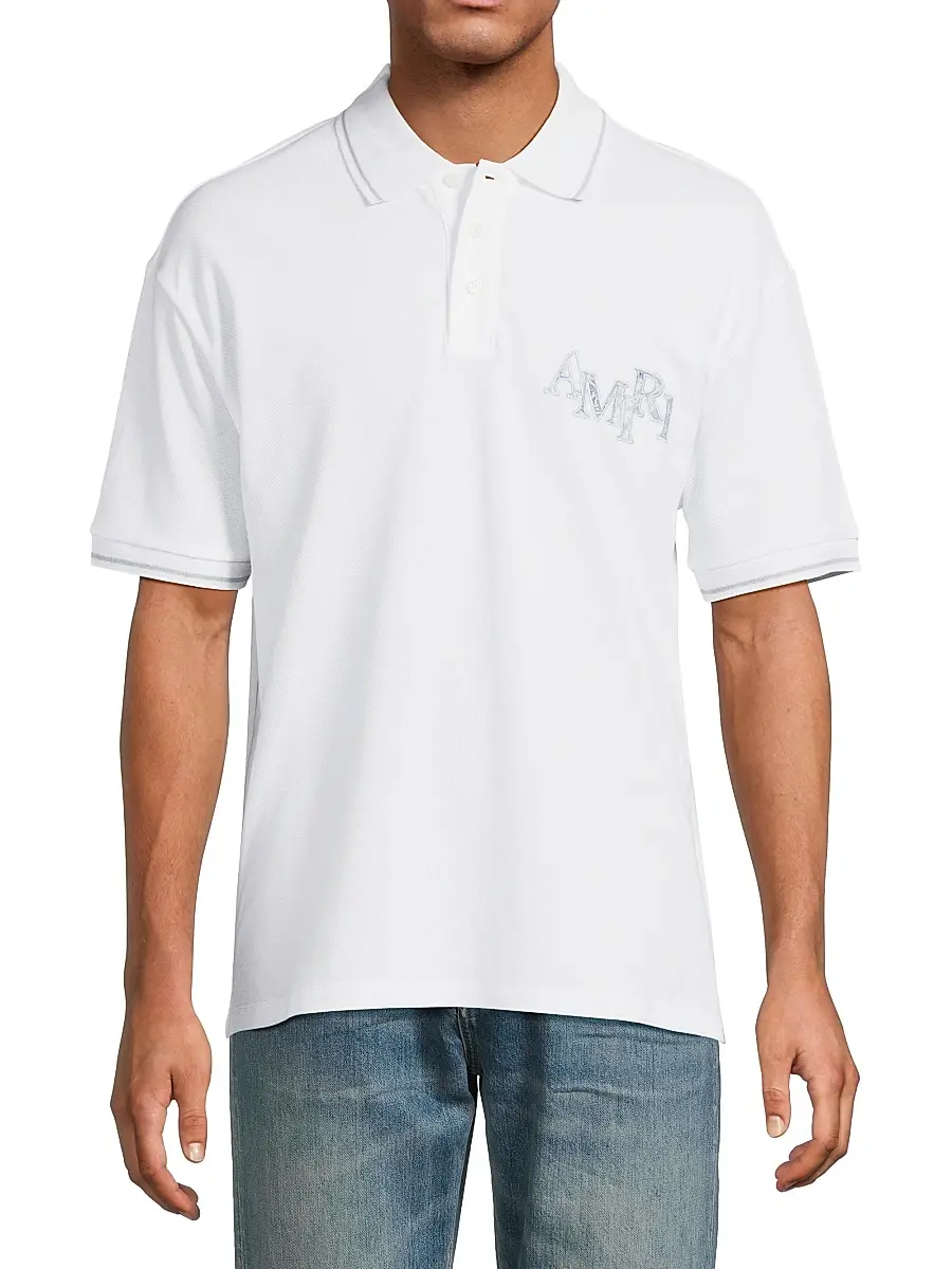 AMIRI Men's Staggered Logo Cotton Polo Shirt | Thumbnail 3 AMIRI Men's Staggered Logo Cotton Polo Shirt | Thumbnail 3