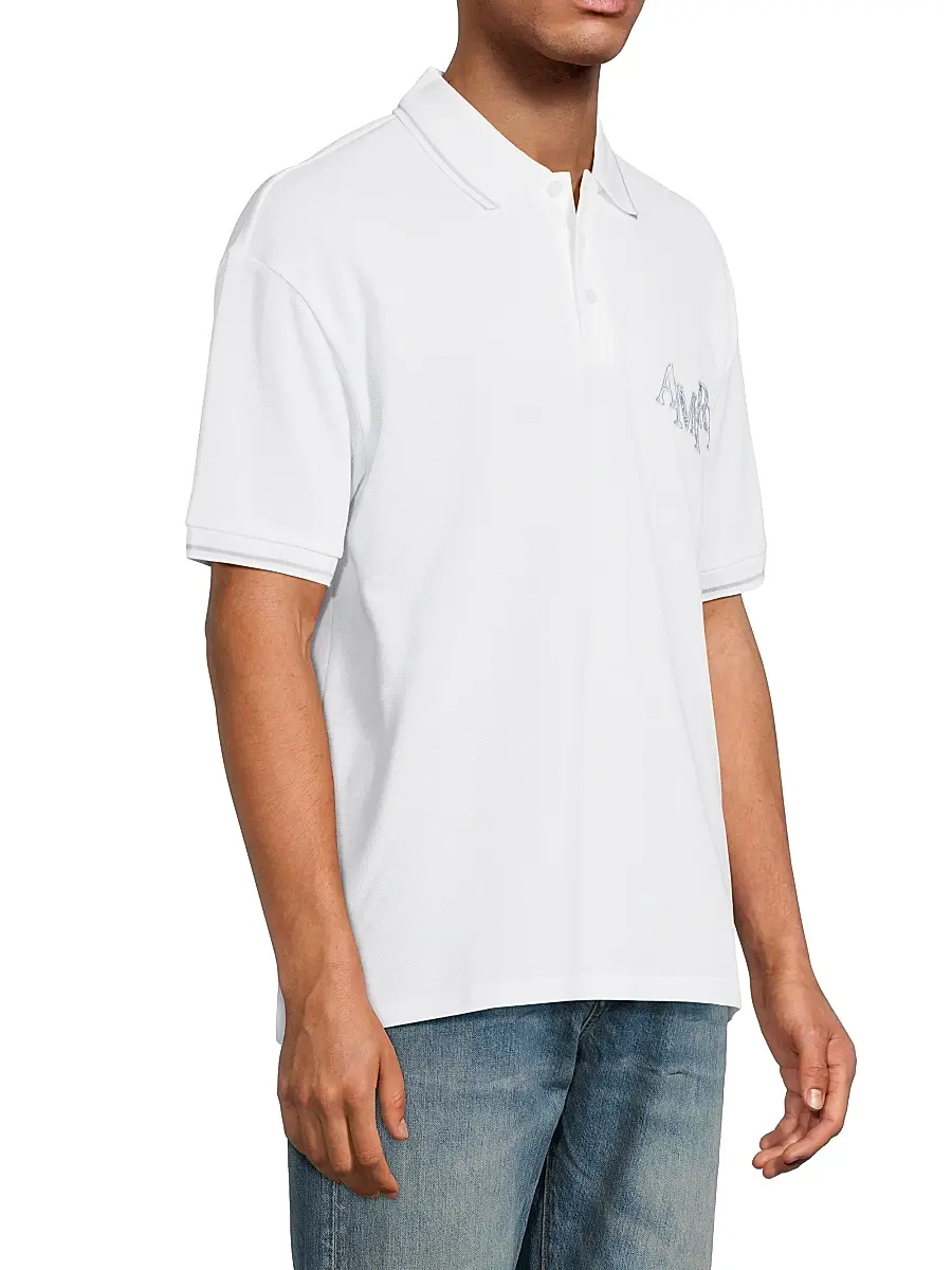 AMIRI Men's Staggered Logo Cotton Polo Shirt | Thumbnail 4 AMIRI Men's Staggered Logo Cotton Polo Shirt | Thumbnail 4