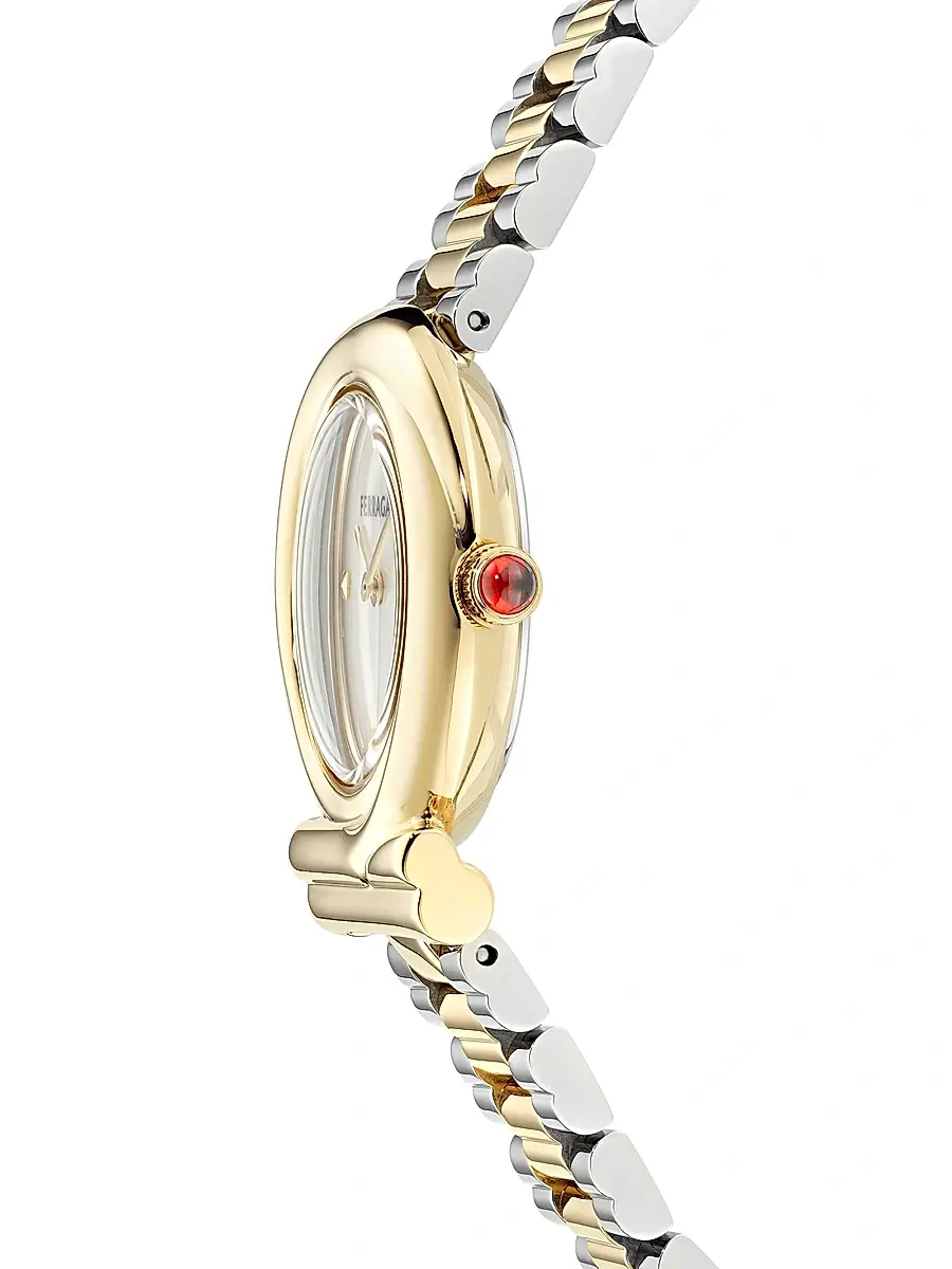 Ferragamo Women's Gancini Twisted Two-Tone Goldtone Stainless Steel & Mother-Of-Pearl Bracelet Watch/28MM | Thumbnail 3 Ferragamo Women's Gancini Twisted Two-Tone Goldtone Stainless Steel & Mother-Of-Pearl Bracelet Watch/28MM | Thumbnail 3