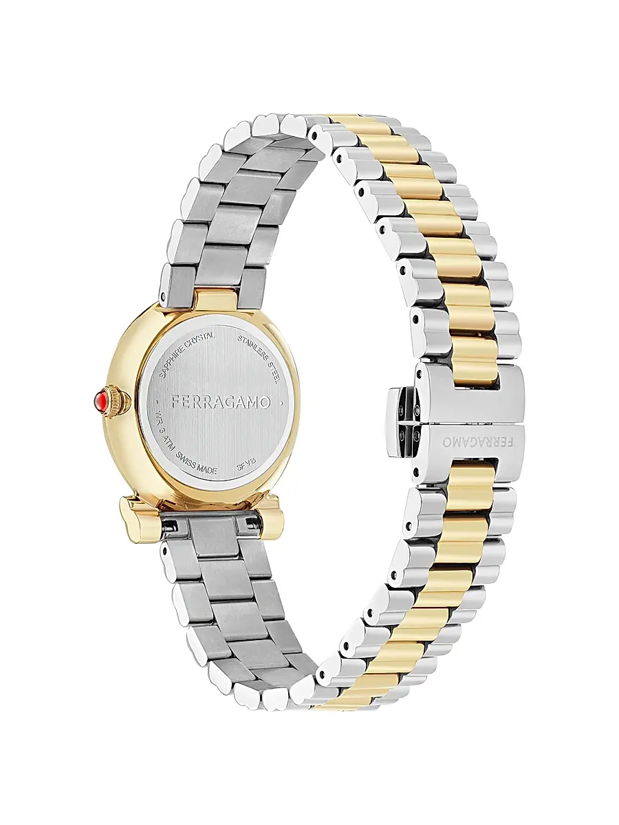 Ferragamo Women's Gancini Twisted Two-Tone Goldtone Stainless Steel & Mother-Of-Pearl Bracelet Watch/28MM | Thumbnail 4 Ferragamo Women's Gancini Twisted Two-Tone Goldtone Stainless Steel & Mother-Of-Pearl Bracelet Watch/28MM | Thumbnail 4