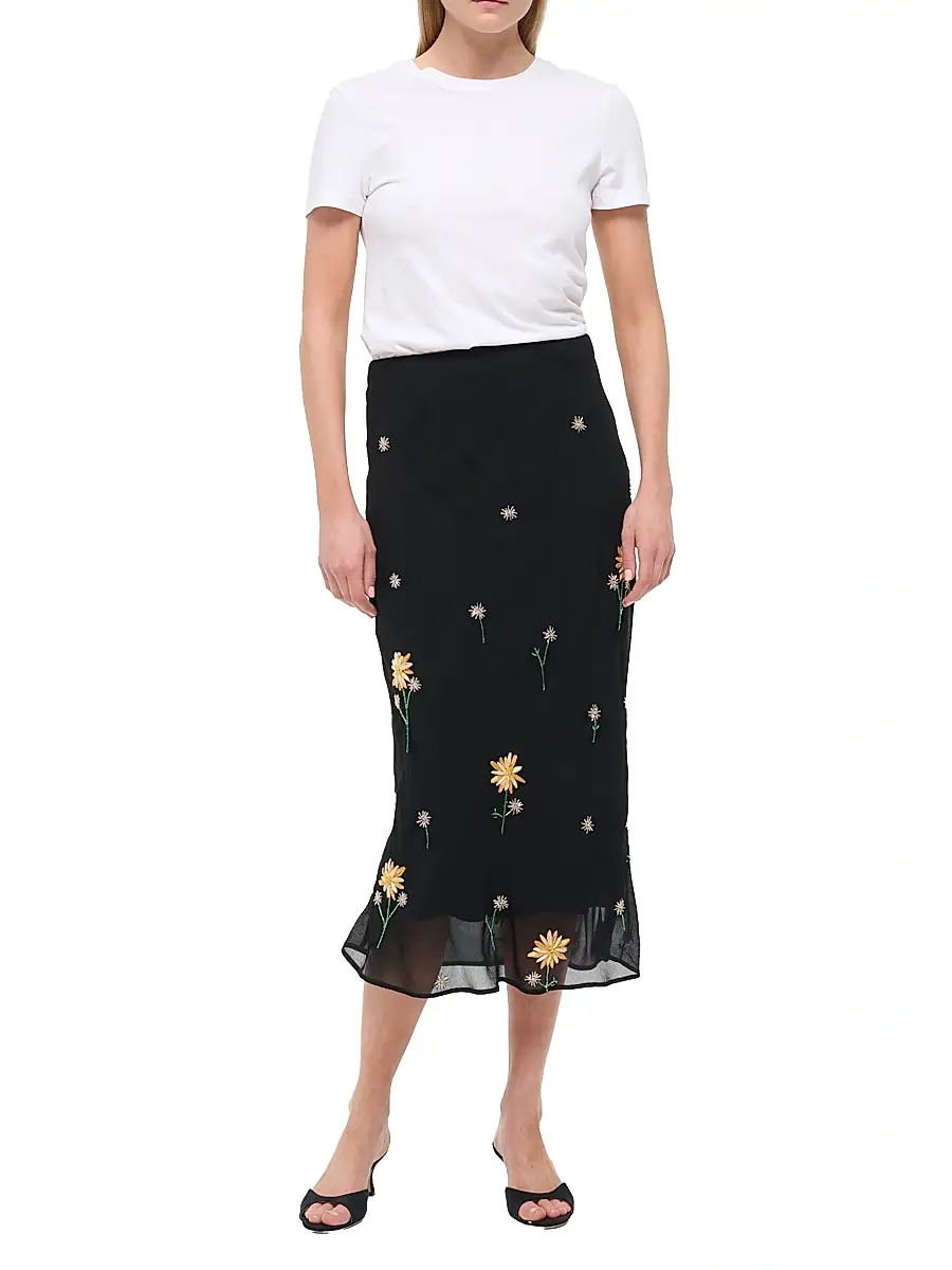 Staud Women's Angela Floral-Embellished Midi-Skirt | Thumbnail 2 Staud Women's Angela Floral-Embellished Midi-Skirt | Thumbnail 2