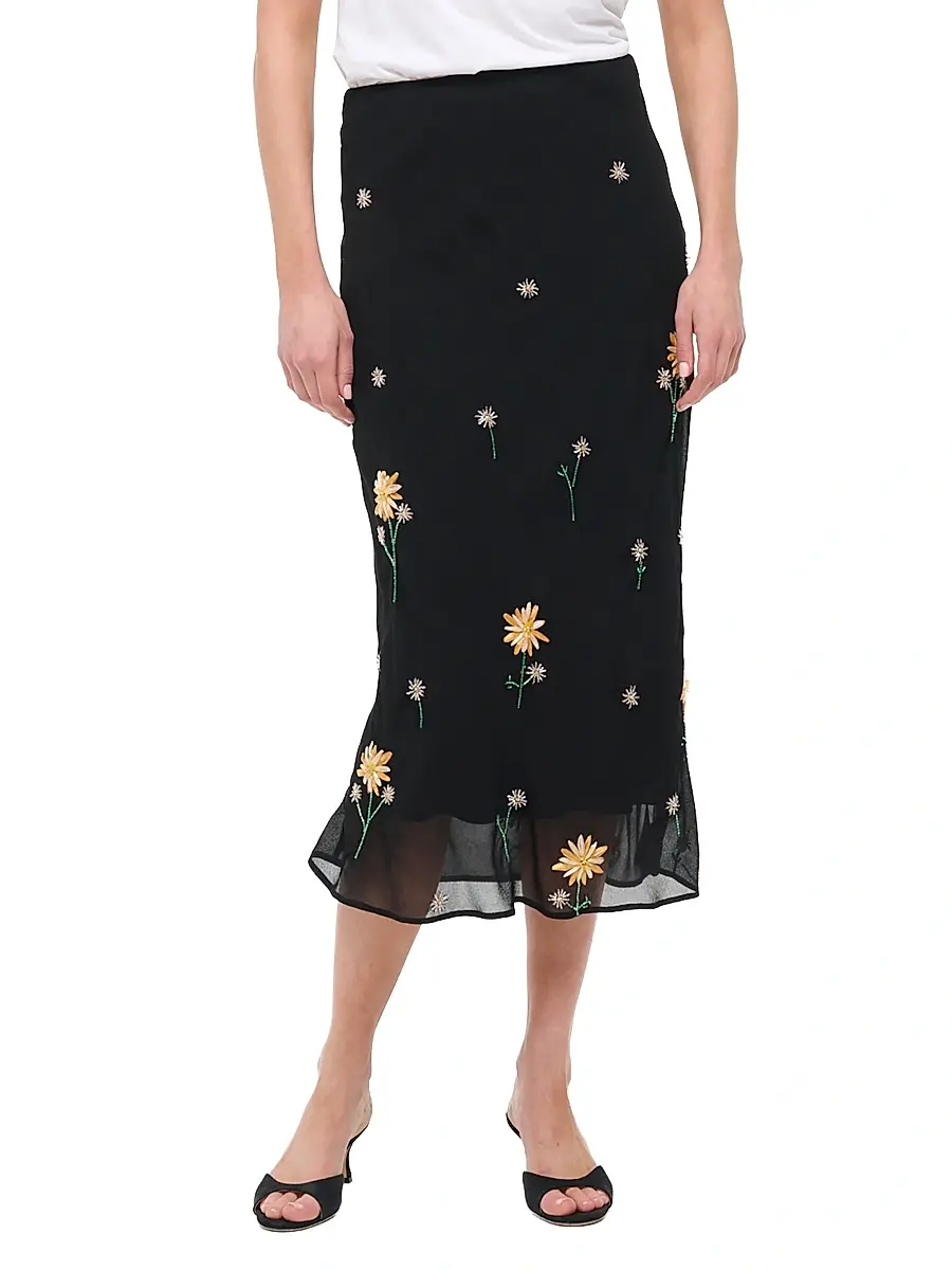 Staud Women's Angela Floral-Embellished Midi-Skirt | Thumbnail 3 Staud Women's Angela Floral-Embellished Midi-Skirt | Thumbnail 3