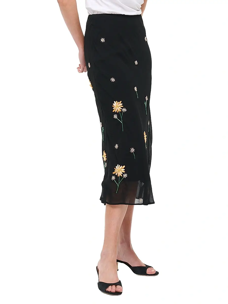 Staud Women's Angela Floral-Embellished Midi-Skirt | Thumbnail 4 Staud Women's Angela Floral-Embellished Midi-Skirt | Thumbnail 4