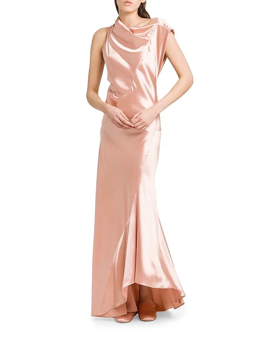 Alberta Ferretti Women's Asymmetric Satin Sleeveless Gown | Thumbnail 3