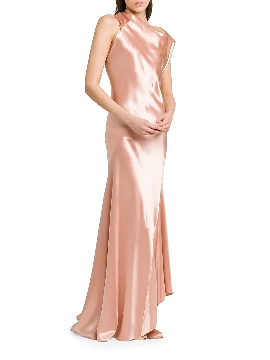 Alberta Ferretti Women's Asymmetric Satin Sleeveless Gown | Thumbnail 4
