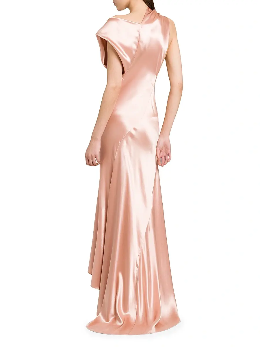 Alberta Ferretti Women's Asymmetric Satin Sleeveless Gown | Thumbnail 5