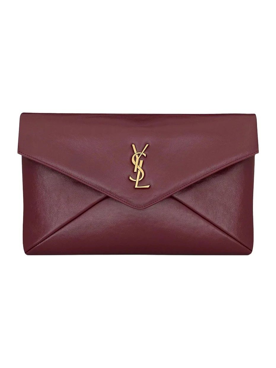 Women's Cassandre Large Envelope Pouch in Shiny Leather - Dark Ruby Women's Cassandre Large Envelope Pouch in Shiny Leather - Dark Ruby