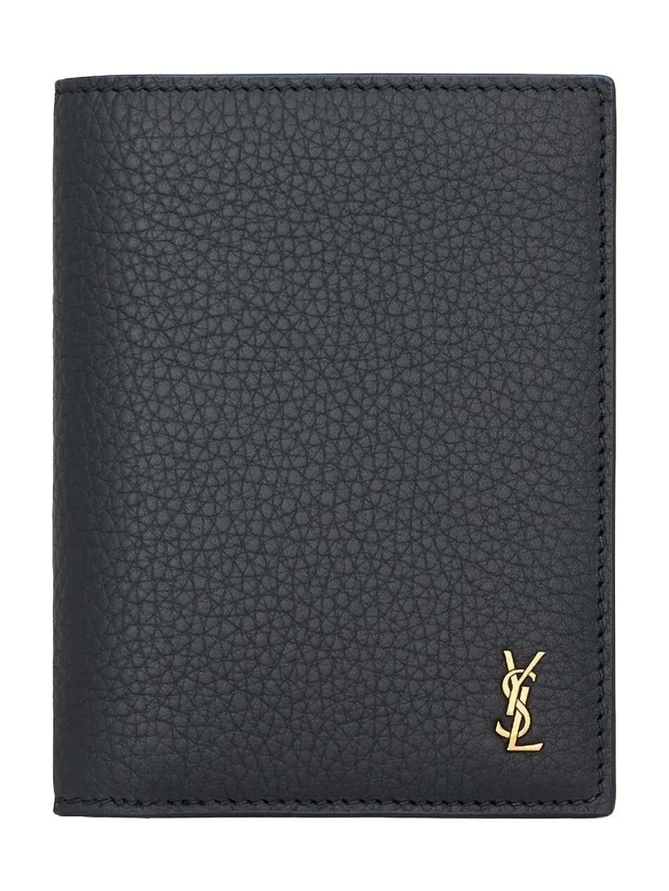 Saint Laurent Men's Tiny Cassandre Credit Card Wallet in Grained Leather - Midnight Blue