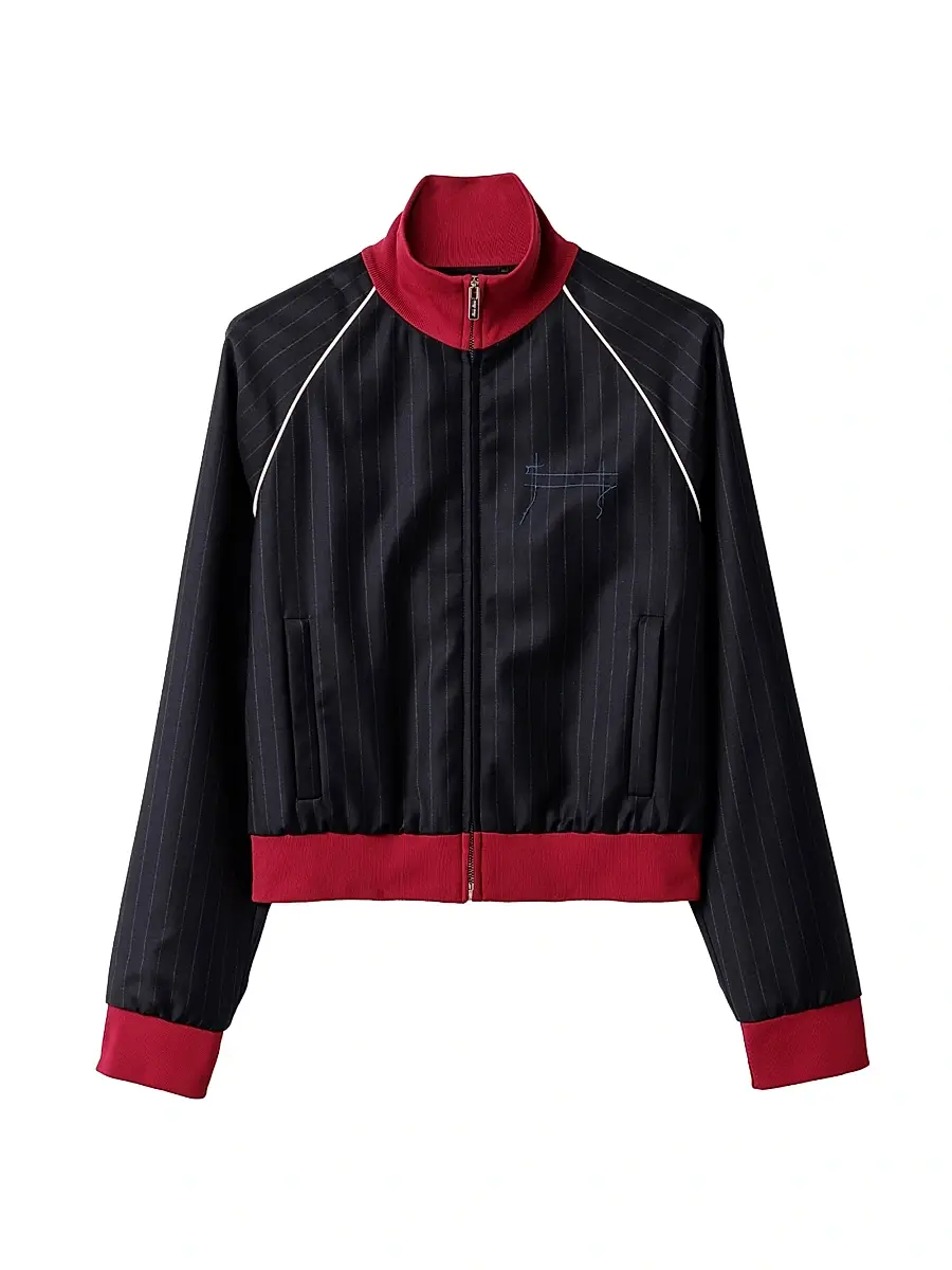 Miu Miu Women's Pinstriped Zipper Blouson Jacket - Blue | Image 1 Miu Miu Women's Pinstriped Zipper Blouson Jacket - Blue | Image 1