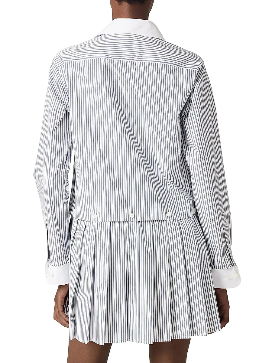 Miu Miu Women's Pleated Striped Poplin Mini-Dress - White | Thumbnail 3 Miu Miu Women's Pleated Striped Poplin Mini-Dress - White | Thumbnail 3