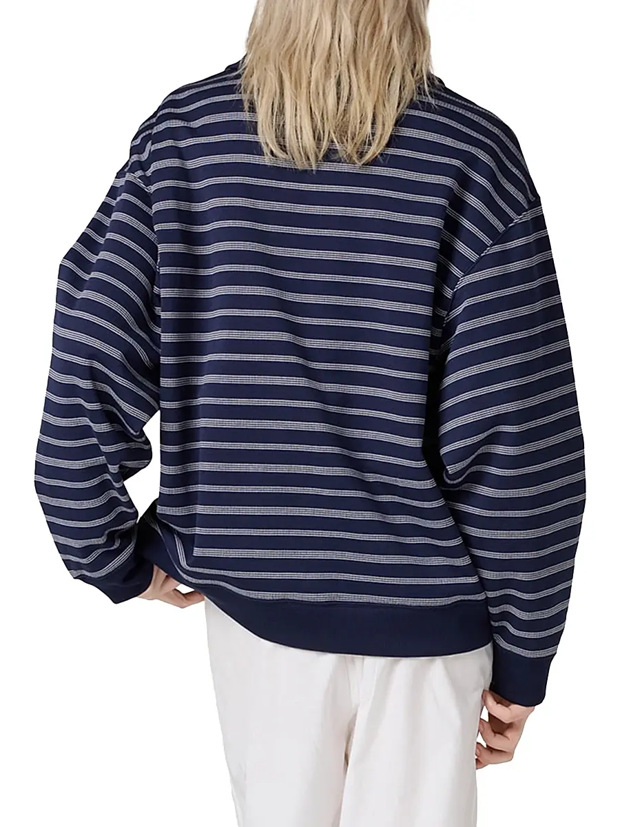 Miu Miu Women's Striped Zipper Polo Shirt - Blue | Thumbnail 4 Miu Miu Women's Striped Zipper Polo Shirt - Blue | Thumbnail 4