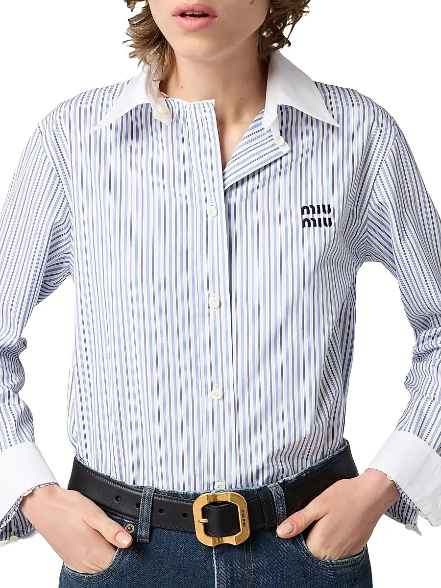 Miu Miu Women's Striped Poplin Shirt | Thumbnail 2