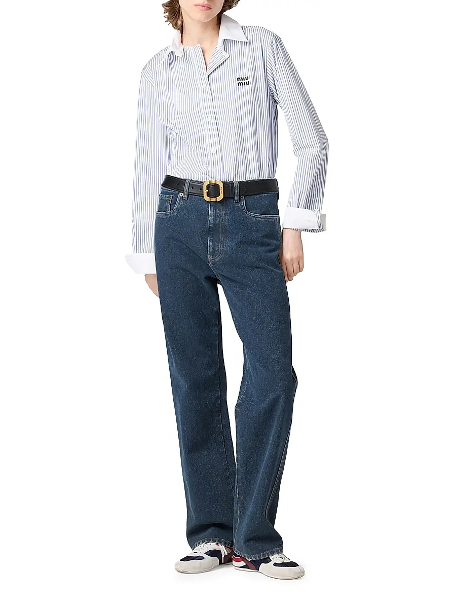 Miu Miu Women's Striped Poplin Shirt | Thumbnail 6