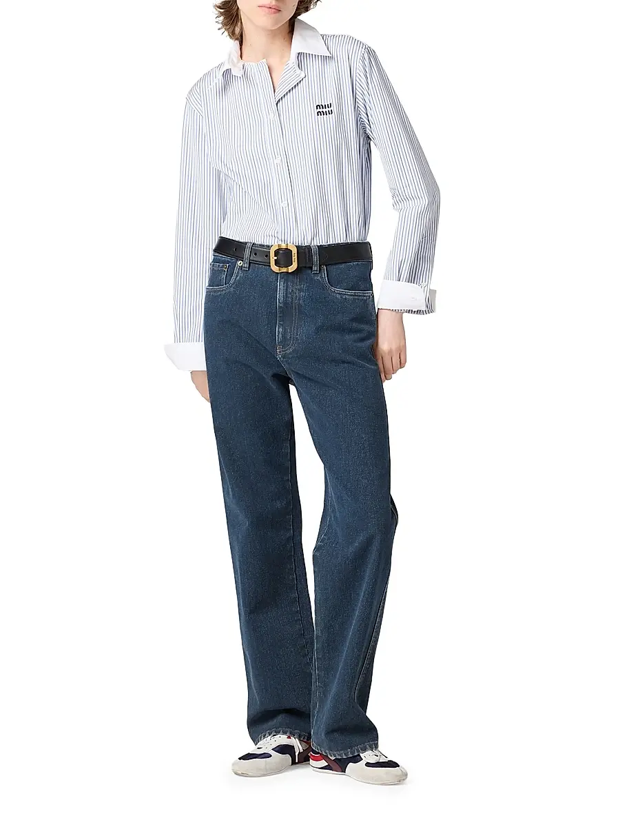 Miu Miu Women's Striped Poplin Shirt | Thumbnail 7