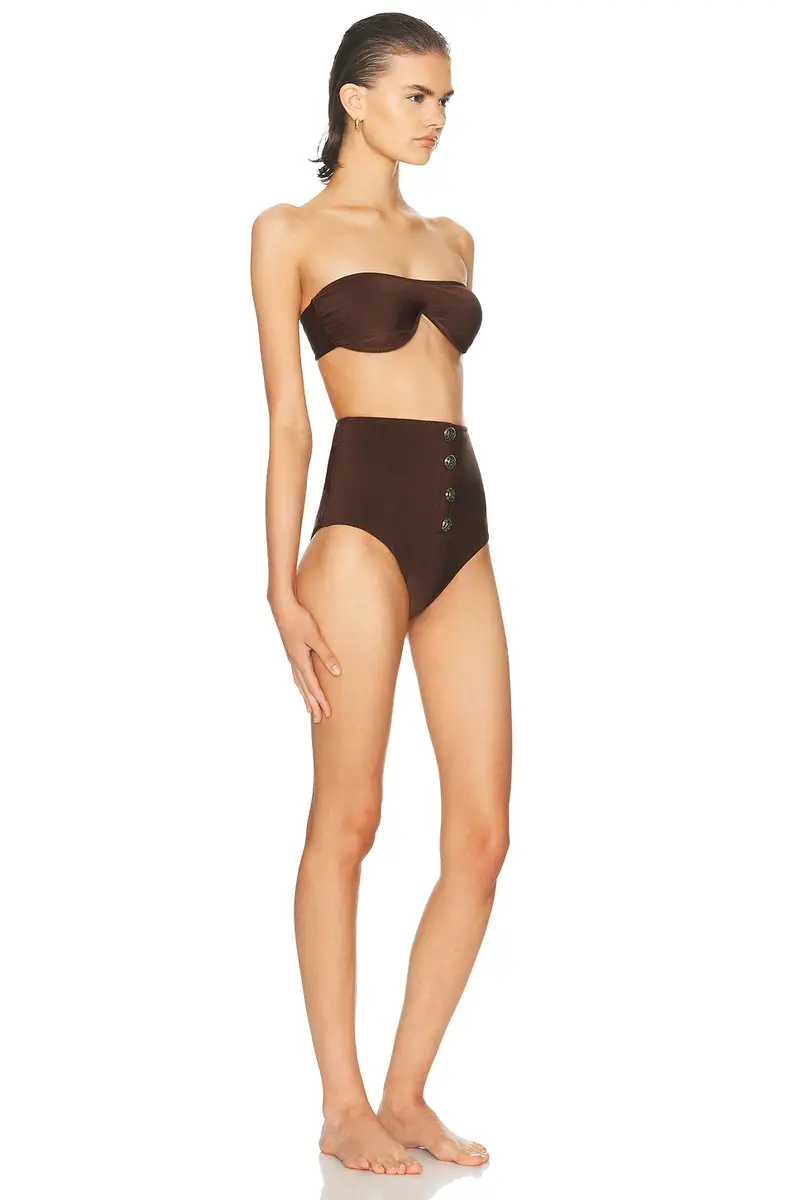 ADRIANA DEGREAS Corduroy High-Leg Strapless Bikini Set | Thumbnail 2