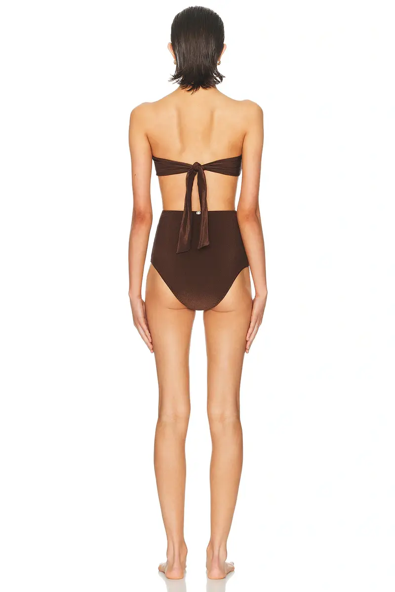 ADRIANA DEGREAS Corduroy High-Leg Strapless Bikini Set | Thumbnail 3